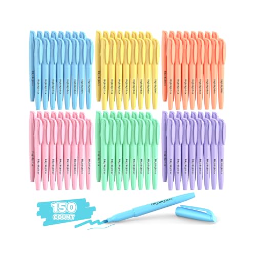 150 Count Pastel Highlighters Assorted Colors Bulk - Chisel Tip, Quick Dry, 6 Pastel Colors, School Supplies for Students Teachers, No Bleed Markers Set for Notes, Textbooks, Classroom and Office Use - color: Pastel Multicolor