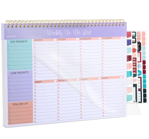 Weekly To Do List Notepad with 52 Undated Sheets, 8.5"×11" Weekly Desk Planner Undated Weekly Planner with Spiral Bound for Women & Man Home School and Work, Purple - color: Purple