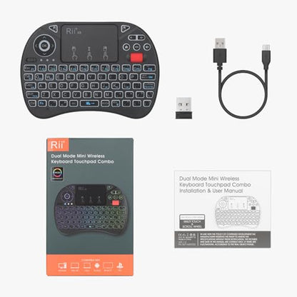 Rii X8 Mini Keyboard,Upgrade 2.4GHz Wireless and Bluetooth Keyboard with Touchpad,RGB Backlit,Rechargeable Battery for Android TV Box/Mac/PC/Nvidia Shield(2.4G+BT Version)