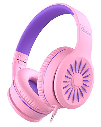 ELECDER i45 Kids Headphones Wired, On-Ear Headphones for School Teens, Pink | Foldable Portable, 1.5M Cord Headphone Stereo Aux Jack 3.5mm Headset for Smartphones Chromebook Computer PC Airplane Travel - color: Pink