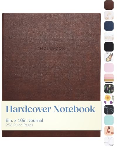 WORLD TRAVELER Large Lined Journal Notebook 256 Ruled White & Ivory Pages | Lay-Flat Binding, Gilded Page Edges Resist Wear, Reinforced Square Corners, Bleed-Resistant Smooth Paper - color: Brown Leatherette