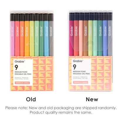 Grabie Erasable Gel Pens, 9 Color 0.7 mm Pens, Whimsical Whirls | Thermo-Sensitive Gel Ink, Clean Erasing, Smooth Writing, Retractable Design, Drawing, Journaling, Planner, School And Office - color: 9 Colors Pens: Whimsical Whirls
