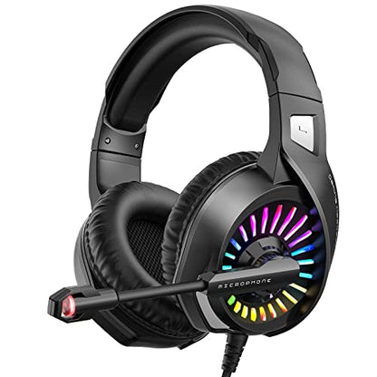 ZIUMIER Gaming Headset with Microphone, Compatible with PS4 PS5 Xbox One PC Laptop, Over-Ear Headphones with LED RGB Light, Noise Canceling Mic, 7.1 Stereo Surround Sound - color: Black