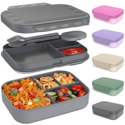 Caperci Stackable Bento Lunch Box for Adult & Teens - Reinforced Leak-Proof Lunch Container 4-Compartment with Utensils & Sauce Container, BPA-Free, Dishwasher/Microwave Safe, 47oz (Dark Gray) - color: Dark Gray