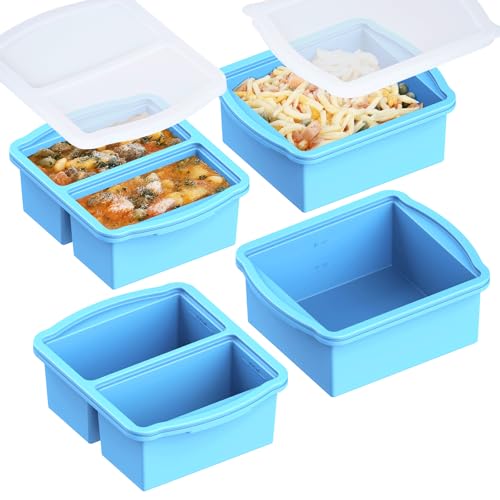 ZIP STANDING Silicone Freezer Trays with Lids, Set of 4 - with 1cup and 2 cup Silicone Freezer Molds for freezing soups, sauces and individual microwave safe - color: 4 Pack Blue