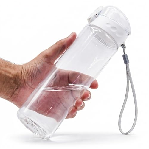 Clear Plastic Water Bottle | No Markings 24oz Chug Lid Sports Water Bottle | Leak Proof Re-Usable Flip Top Plastic Drinks Bottles for School, Exams, Office, Gym, Cycling (Clear-24oz) - color: Clear-24oz