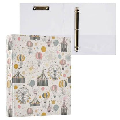 Circus Theme Round Ring Binders 1.5 Inch 3 Ring Binder with Clipboard Holds 200 Sheets Office Home School - color: Multicolored 13