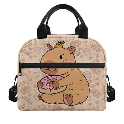 Cute Capybara Preschool Lunch Box Kids 4-6 Donut Simple Modern Lunch Box for Girls 6-8 Kindergarten Meal Bag Elementary School Toddler Students Children Lightweight Adjustable Shoulder Strap - color: Donut Cute Kapybara