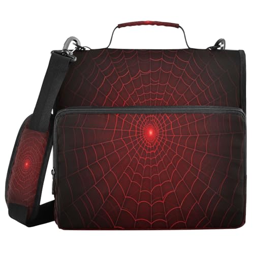 Red Spider Web Zipper Binder 3 Ring with Shoulder Strap and Handle Multiple Pockets Expanding File Folder Organizer