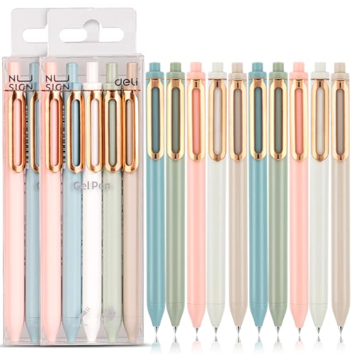 NUSIGN Gel Pens, 10 Pcs 0.5mm Retractable Black Ink Fine Point Rolling Ball Gel Pen, Smooth Writing No Bleed for Journaling Note Taking, Home School Office Supplies - color: Morandi-10pcs