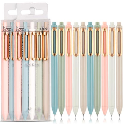 NUSIGN Gel Pens, 10 Pcs 0.5mm Retractable Black Ink Fine Point Rolling Ball Gel Pen, Smooth Writing No Bleed for Journaling Note Taking, Home School Office Supplies - color: Morandi-10pcs