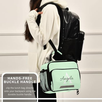 Custom Student Lunch Bag for Boys Girls Mint Green Color Personalized Name Lunch Box Insulated Cooler Bag for School Picnic Office - color: Multi10