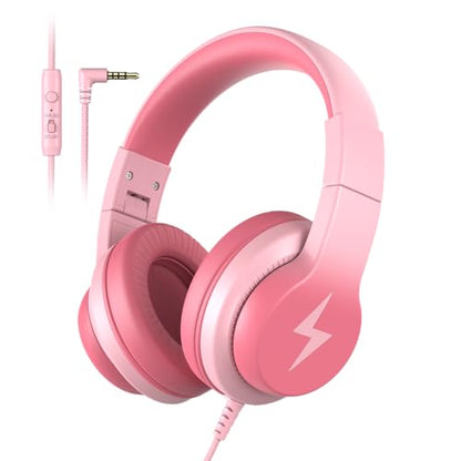 Candy Bila Kids Headphones, Wired Headphones for Kids Over Ear with Microphone, Foldable Headphone for Learning & Entertainment, Light Pink - color: Light Pink