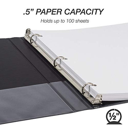 Samsill 8 Pack Durable 0.5 Inch 3 Ring Binders, Round Ring, Clear View Cover for Presentations, Black - color: Black, size: 0.5-Inch