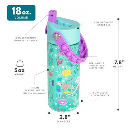 Elemental Water Bottles for Kids - Splash Kids Water Bottle for School with Pop-it Handle - BPA Free Tritan Plastic Water Bottle with Straw Leak Proof when Spout is Closed -Mermaid - 18oz - color: Mermaid