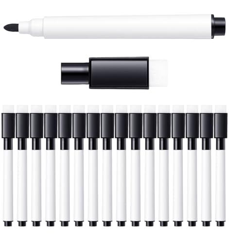 16 Pcs Dry Erase Marker with Eraser, Small Dry Erase Markers for Whiteboard | Black Dry Erase Markers with Erasers, Magnetic Dry Erase Black Markers for Home, Office Supplies