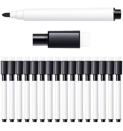 16 Pcs Dry Erase Marker with Eraser, Small Dry Erase Markers for Whiteboard | Black Dry Erase Markers with Erasers, Magnetic Dry Erase Black Markers for Home, Office Supplies