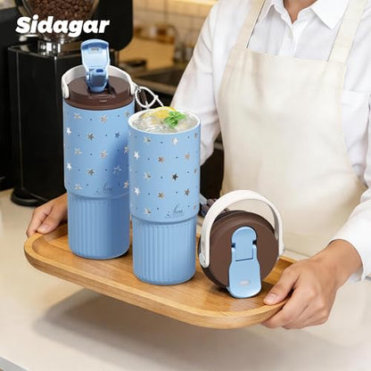 26oz Insulated Water Bottle with Straw and Spout Lid, 316 Stainless Steel, 24H Cold 12H Hot, 100% Leakproof Tumbler for Car Cup Holder Gym Travel Office, Star Charm Aesthetic Starry Blue Gift - color: Starry Blue