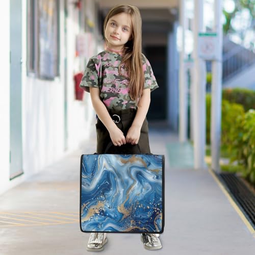 Binder Organizer, Blue Gold Marble 1.5" 3-Ring Zipper Binder with Shoulder Strap & Handle, Water-Resistant Trapper Keeper with Multi-Compartment for School & Office