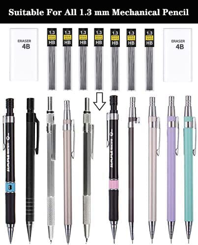 1.3mm Unbreakable Pencil Refills (740 Pcs), 2 Premium Erasers, Long Lasting HB Pencil Lead for Students & Professionals - style: 1.3 lead refills