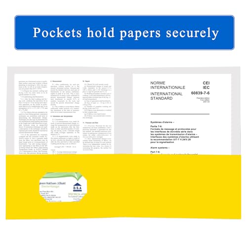 Zzrywuty 50 Packs Yellow Two Pocket File Folders with Business Card Slot,Textured Paper,Letter Size,Holds 100 Plus Sheets for School,Office,Business - color: Yellow-50pcs