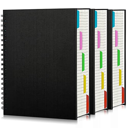EUSOAR Spiral Notebook College Ruled, 3pcs B5 7.3"x10.2" Hardcover, 5 Subject with Dividers, Thick 100GSM Lined Paper, 120Sheets/ 240Pages, Notebooks Set for Writing, Sketching and Note Taking - color: Black, size: B5-3Pack