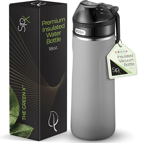 SipX Insulated Water Bottle, Water Bottle with Straw Lid, 18 oz Triple Insulated Stainless Steel, Leakproof, BPA-Free, Slim Durable Metal Bottle for School, Gym & Office, Grey - color: Gray
