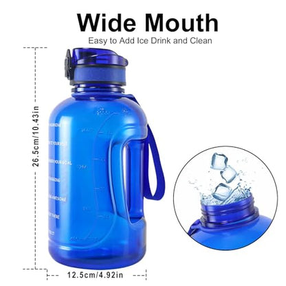GEMFUL 2L Leak Proof Water Bottle with Handle 64oz Large Gym Jug Time Marker No Straw BPA Free Motivational for Men & Women (Royal Blue) - color: 2L Blue No Straw