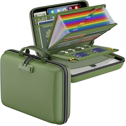 DocSafe Fireproof File Organizer with Lock, Hard-Shell Case Fireproof Document Box with 13 Pocket Accordion File Folder, Portable Home Office Travel Safe Storage for Important Documents Laptop Green - color: Green, size: 15.5" x 11.5" x 3"(colorful)