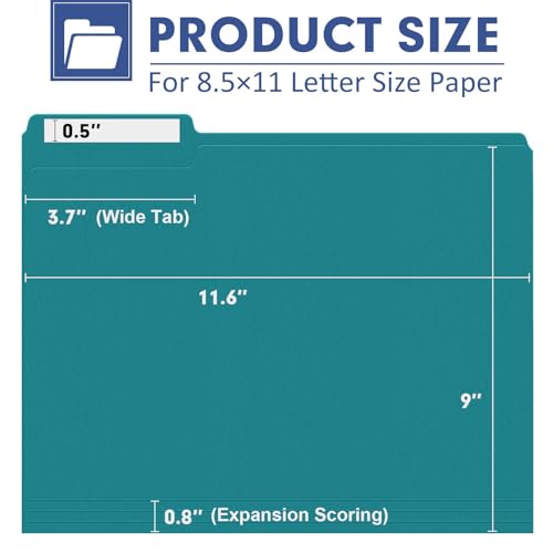 File Folder, PANDRI 120 Pack File Folder, 1/3 Cut Tab, Letter Size, Filing Folder for Office School Business, Turquoise - color: Turquoise