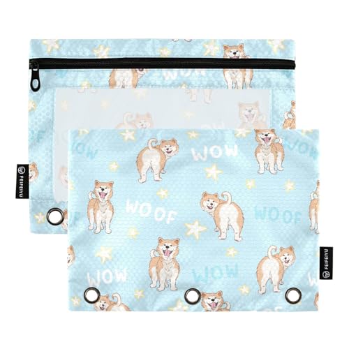 ZAZYXTJ Akita Binder Pencil Pouchs 3 Ring with Zipper Clear Window Office Organizers bag for School Students Teacher Supplies 2 Pack - color: Akita