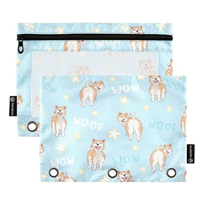 ZAZYXTJ Akita Binder Pencil Pouchs 3 Ring with Zipper Clear Window Office Organizers bag for School Students Teacher Supplies 2 Pack - color: Akita