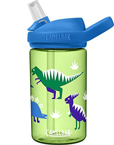 CamelBak Eddy+ Kids Water Bottle with Bite Valve Straw, Leak‑Resistant Easy‑Sip Design for Everyday Hydration, 14oz, Hip Dinos