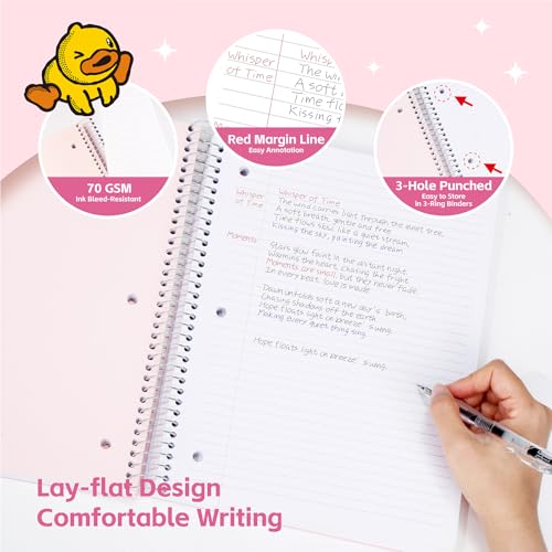 Comix Plastic Cover 5 Subject Notebook, 200 Sheets 8-1/2" x 11" College Ruled Notebook with 5 Dividerfor Office/School/Home, Pink - color: Pink