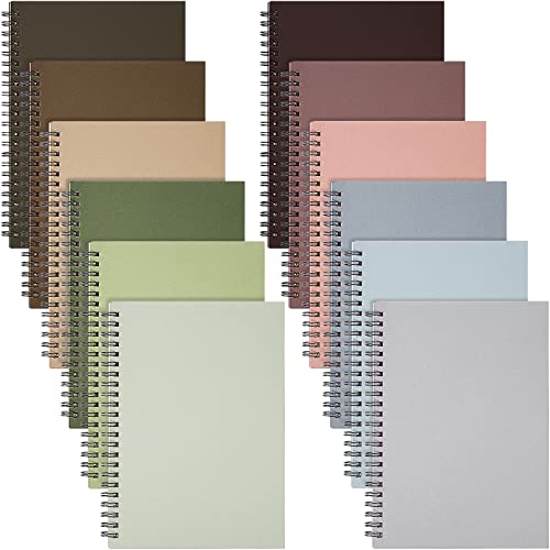 Fuutreo 12 Pcs Spiral Notebook for Work A5 8.3 x 5.7 Inch College Ruled Spiral Journal Notebook Kraft Cover Ruled Paper, 12 Color, 60 Sheets, 120 Pages for Office School(Morandi Color) - color: Morandi Color