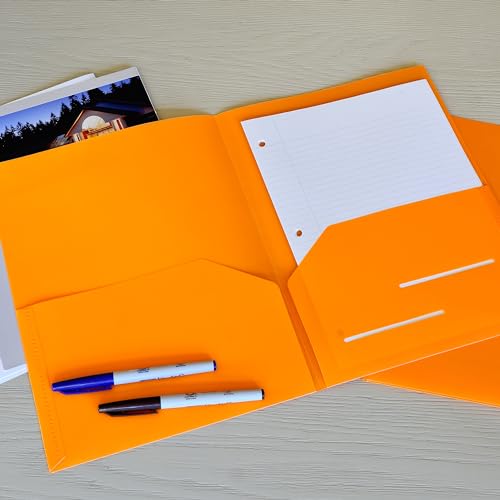 Youngever 6 Pack Heavy Duty Plastic Two Pocket Folders, Heavy Duty Plastic 2 Pocket Folder (Orange) - color: Orange