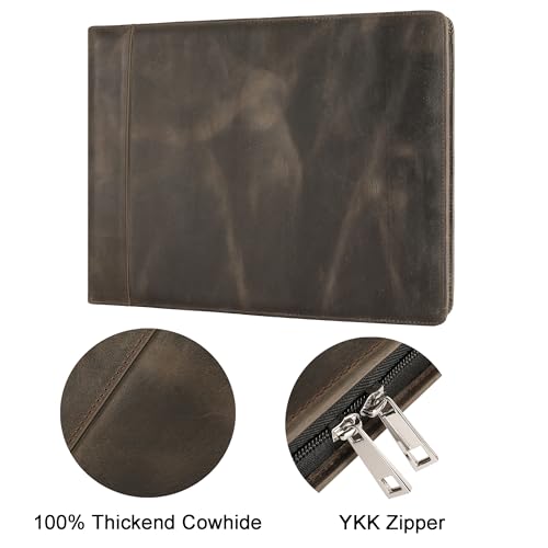 DUKE&COW Leather Business Check Binder - Zippered, 7 Ring, 600 Checks Capacity, 9 x 13 inch Sheets, Grey - color: Grey, size: Custom