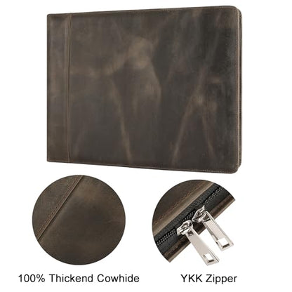 DUKE&COW Leather Business Check Binder - Zippered, 7 Ring, 600 Checks Capacity, 9 x 13 inch Sheets, Grey - color: Grey, size: Custom