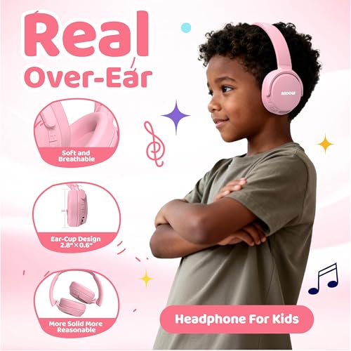 MIDOLA Headphones for Kids Bluetooth 5.4 Wireless 68H Play Time Volume Limit 85/94dB Over-Ear Foldable Headset,with Mic Wired Aux for Toddler Child Boy Girl School Pad Tablet Pink - color: Pink