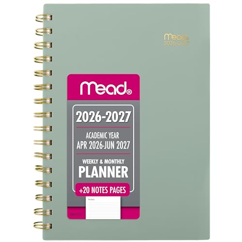 Mead Planner 2026-2027 Weekly & Monthly Academic 15-Month April-June, 5.5" x 8.5", Soft Grass (CAW42093) - color: Soft Grass, size: 5.5"W x 8.5"H, style: 2026-2027