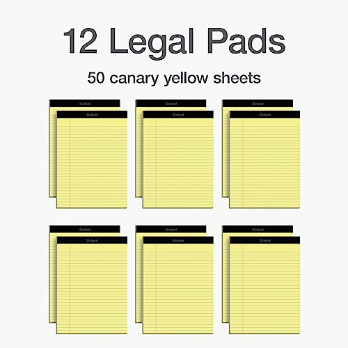 Oxford Premium Legal Pads, 12 Pack, Premium Note Pads, 50 Legal Rule 8.5" x 11" Sheets, Canary Yellow Paper with Firm Back, Professional Legal and Office Notepads
