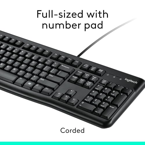 Logitech MK120 Wired Keyboard and Mouse Combo for Windows, Optical Wired Mouse, Full-Size Keyboard, USB Plug-and-Play, Compatible with PC, Laptop - Black