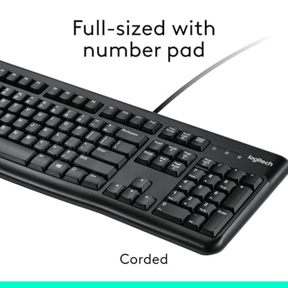 Logitech MK120 Wired Keyboard and Mouse Combo for Windows, Optical Wired Mouse, Full-Size Keyboard, USB Plug-and-Play, Compatible with PC, Laptop - Black
