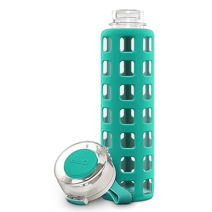Ello Syndicate 20oz Reusable Glass Water Bottle with One-Touch Leak Proof Flip Lid and Protective Non-Slip Silicone Sleeve and Carry Loop for Coffee, Tea and Water, BPA-free, Dishwasher Safe, Mint - color: Mint