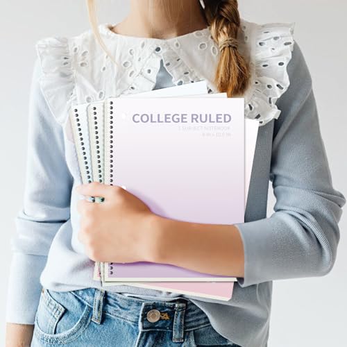 Spiral Notebooks College Ruled, 4 Pack 1 Subject Spiral Notebook, 8 x 10.5 inch, 70 Sheets Notebook College Ruled, 3-Hole Punched Paper, Spiral Notebooks for School&Home, Work, Writing Journal