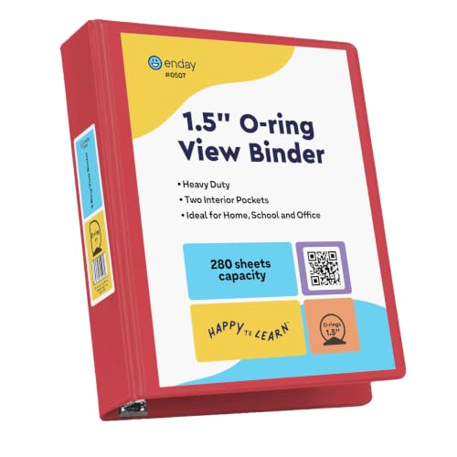 Enday 3 Ring Binder 1.5 Inch, Red Heavy Duty Three Ring Binder, 325 Sheets Capacity - 1.5 Inch Binder for Home School and Office - color: Red, size: 1.5-Inch