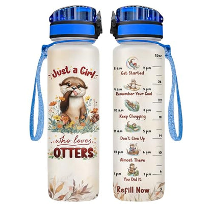 34HD Otter Water Bottle with Time Marker & Straw 32oz, Just a Girl Who Loves Otters, Cute River Otters Wildlife Design, Birthday Gift for Otter Lovers Women Girl - color: Brown otter