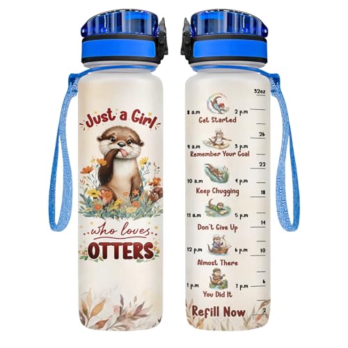 34HD Otter Water Bottle with Time Marker & Straw 32oz, Just a Girl Who Loves Otters, Cute River Otters Wildlife Design, Birthday Gift for Otter Lovers Women Girl - color: Brown otter