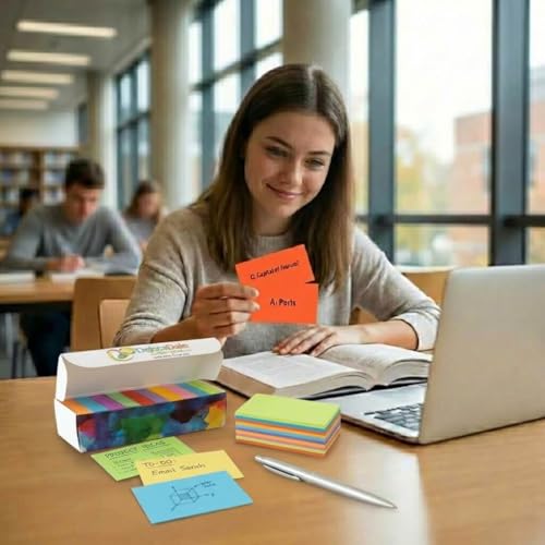 Mini Flash Cards 1000 Pack, Neon Study Cards for Active Recall, USA Made | Color-Coded Learning Cards for Vocabulary, Nursing School, Language Learning, Memory Retention & Exam Prep - style: Unpunched