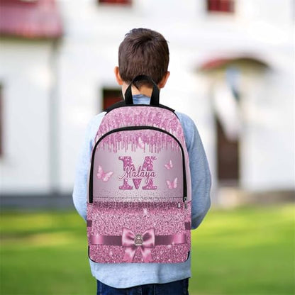 MyPupSocks Customize Girls Casual School Backpack for Kids, Personalized Shinning Glitter Monogram Schoolbag Shoulder Bag Custom Lunch Box Bag Travel Daypack for Students Boys Girls Back School Gifts - color: Multi 04